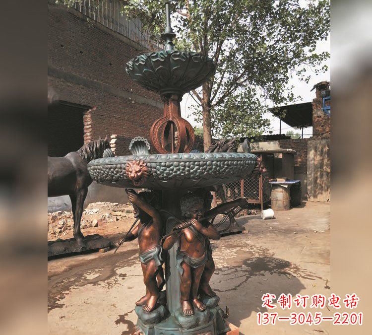 温州铜雕双层西方儿童喷泉