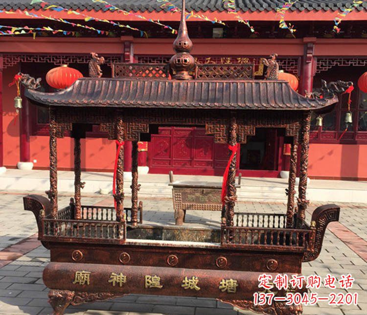 温州铜雕寺庙佛光普照香炉雕塑摆件