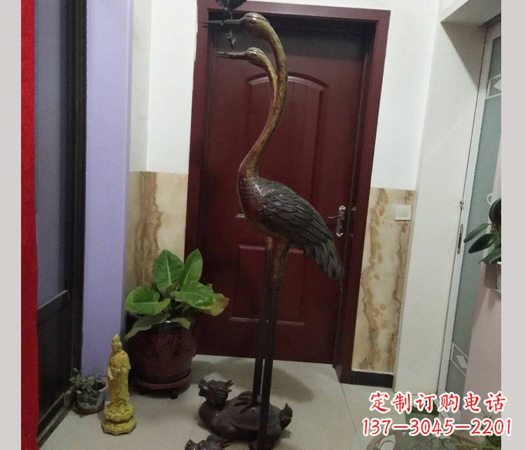 温州铜雕仙鹤踩龟雕塑摆件 (2)