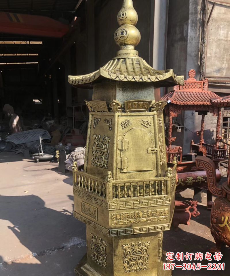 温州铜雕香炉塔寺庙摆件