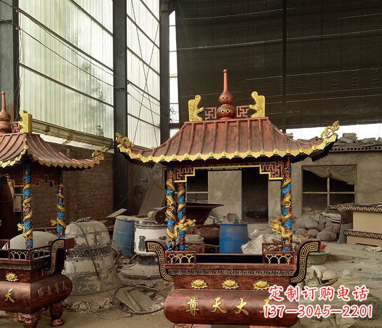 温州铜雕小型寺庙香炉摆件