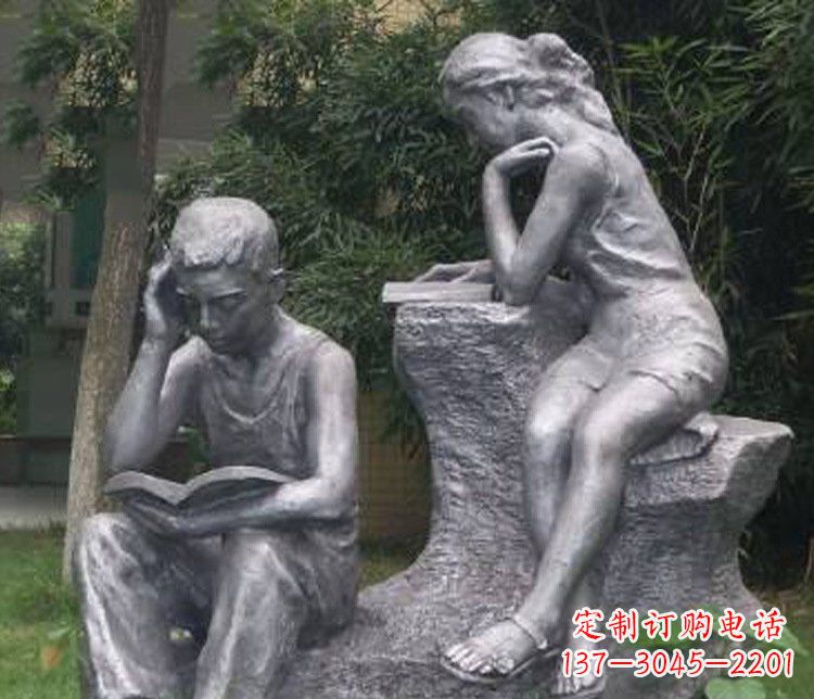 温州铜雕校园读书学生摆件