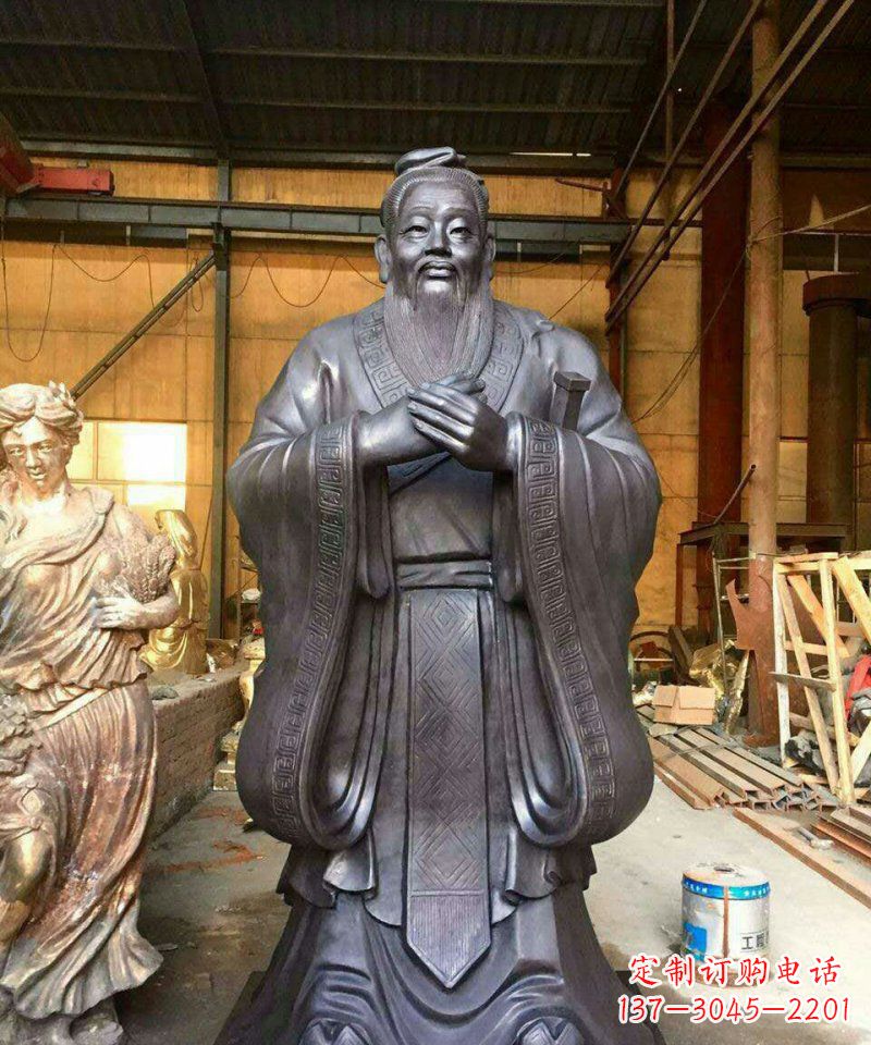 温州铜雕校园孔子人像雕塑