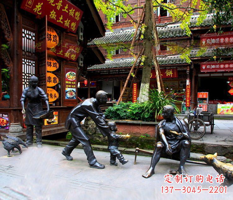 温州铜雕学走路儿童街道人物雕塑