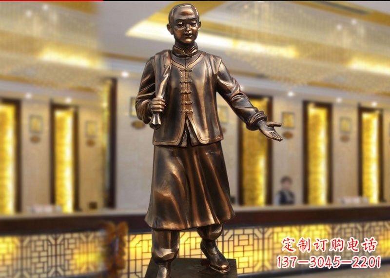 温州铜雕迎宾人物店小二