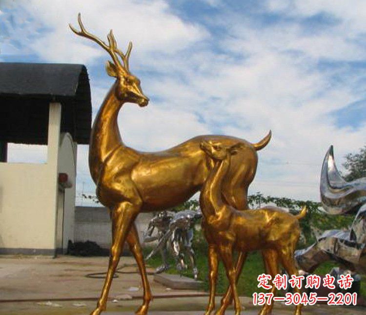 温州铜雕园林动物母子鹿雕塑