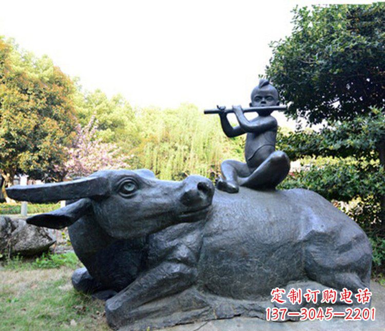 温州铜雕园林牧童骑牛景观摆件