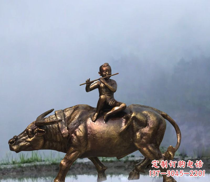 温州铜雕园林牧童骑牛