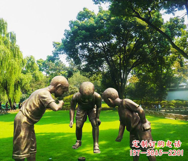 温州铜雕园林玩陀螺儿童雕塑