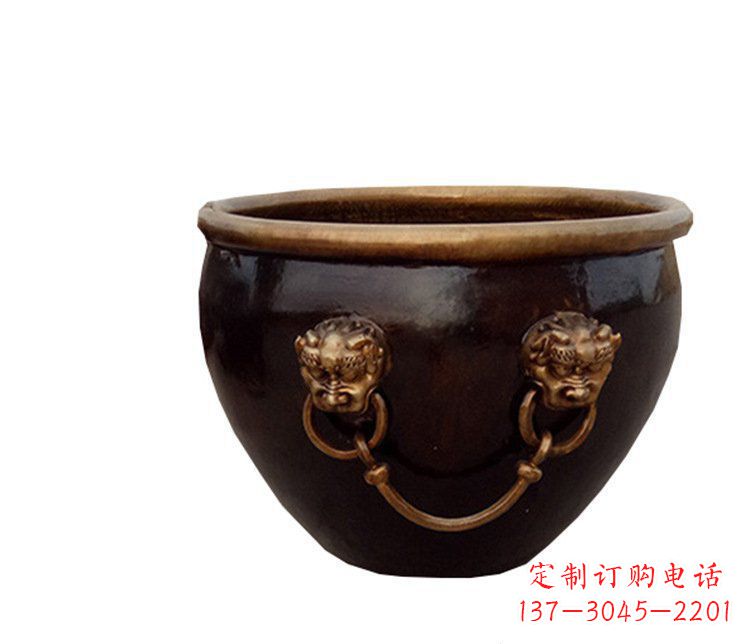 温州铜雕圆形荷花水缸雕塑 (4)
