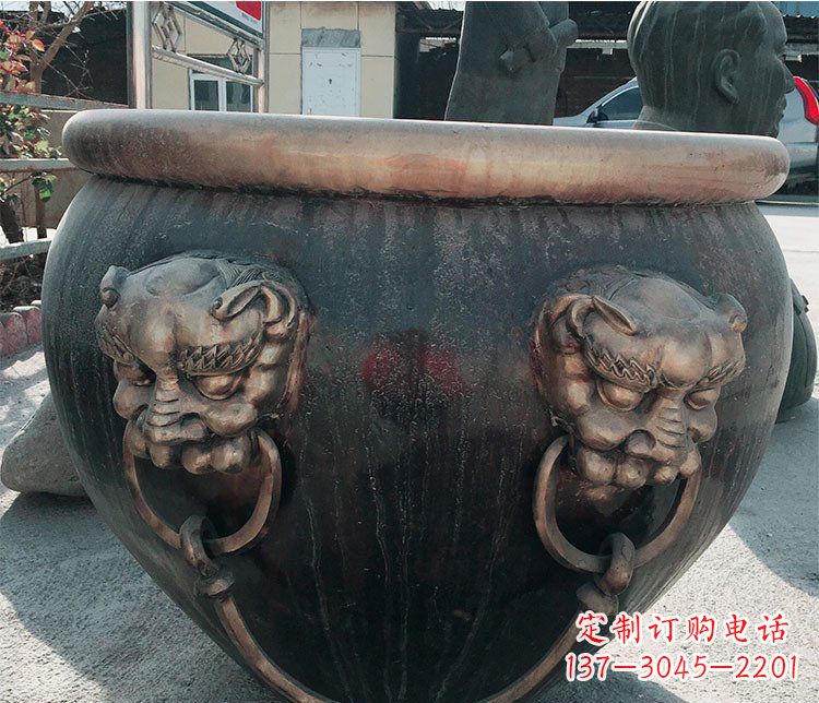 温州铜雕圆形荷花水缸雕塑 (6)