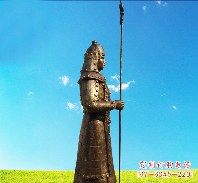 温州铜雕战士站岗古代人物雕塑