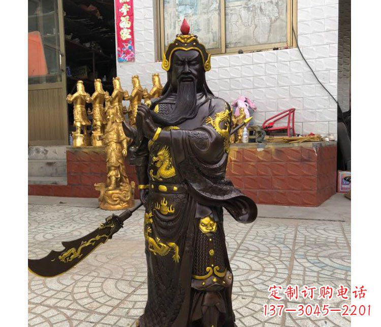 温州铜雕镇宅关公寺庙神像雕塑摆件 (2)