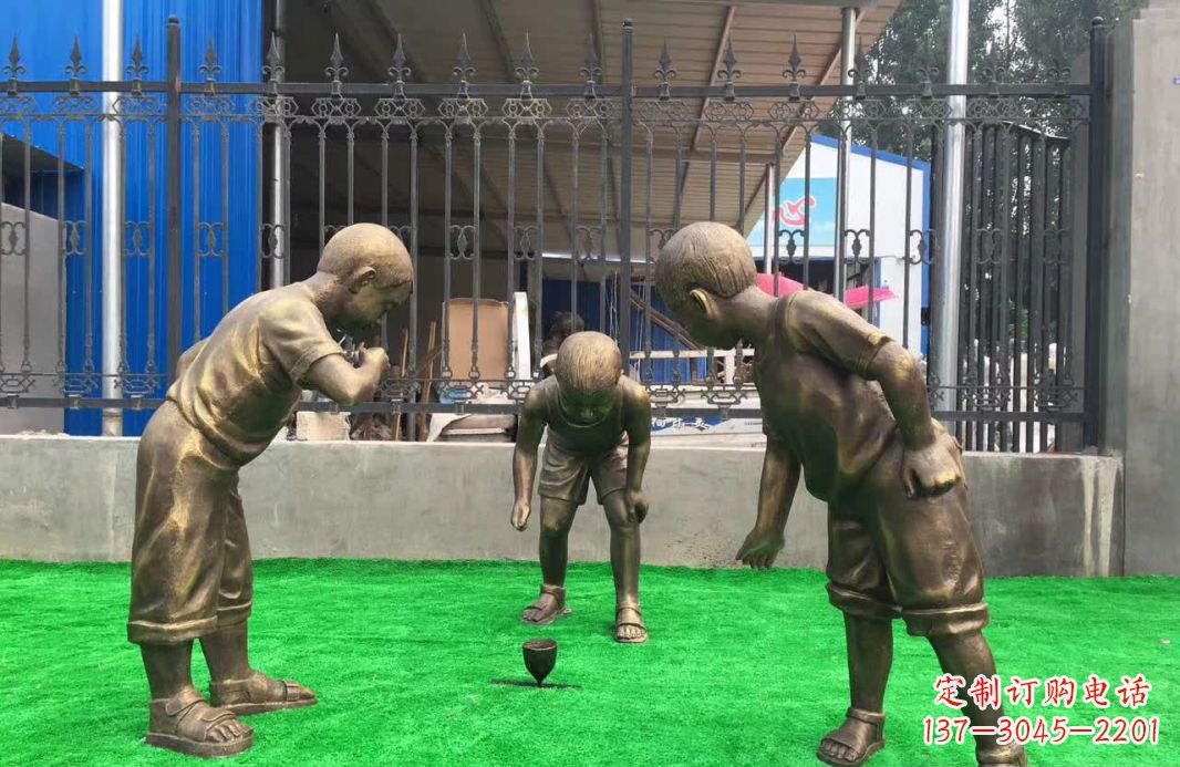 温州玩陀螺儿童铜雕塑