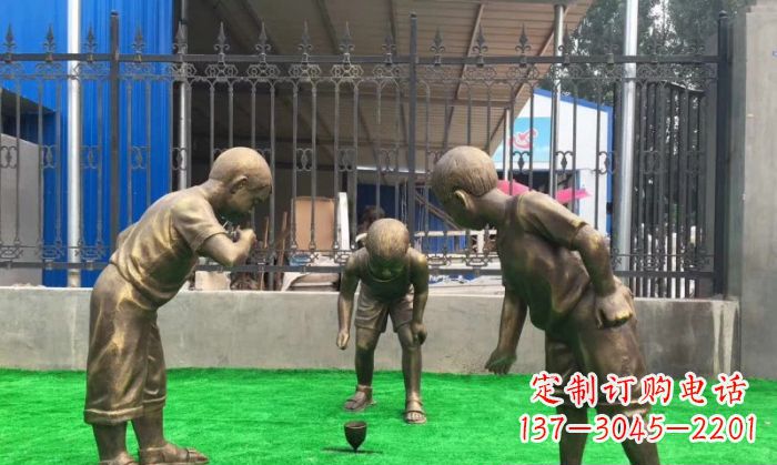 温州玩陀螺儿童铜雕