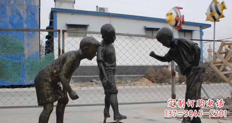 温州玩陀螺人物铜雕