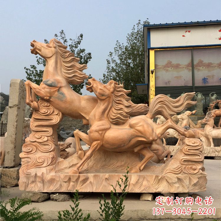 温州晚霞红奔马群雕