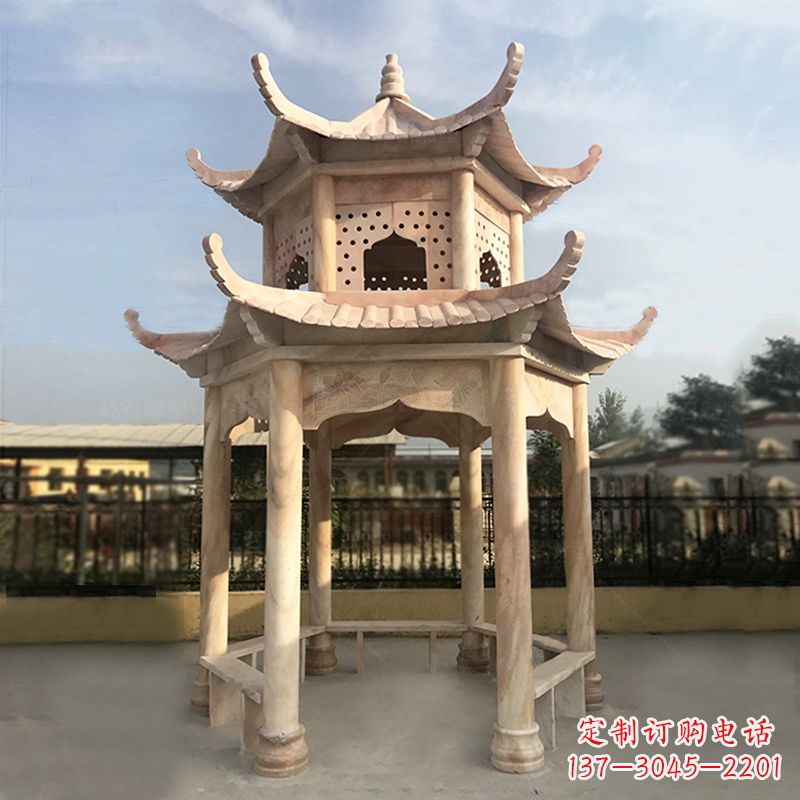 温州晚霞红大理石凉亭雕塑