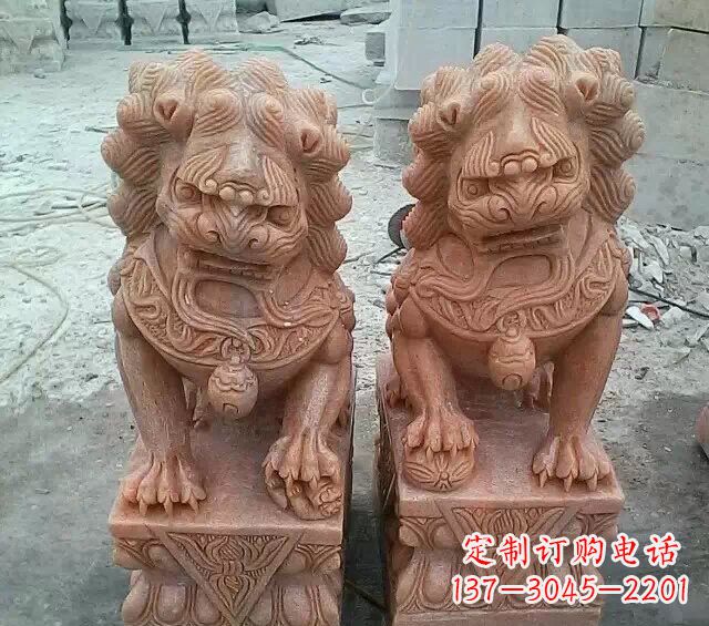 温州晚霞红传统狮子石雕