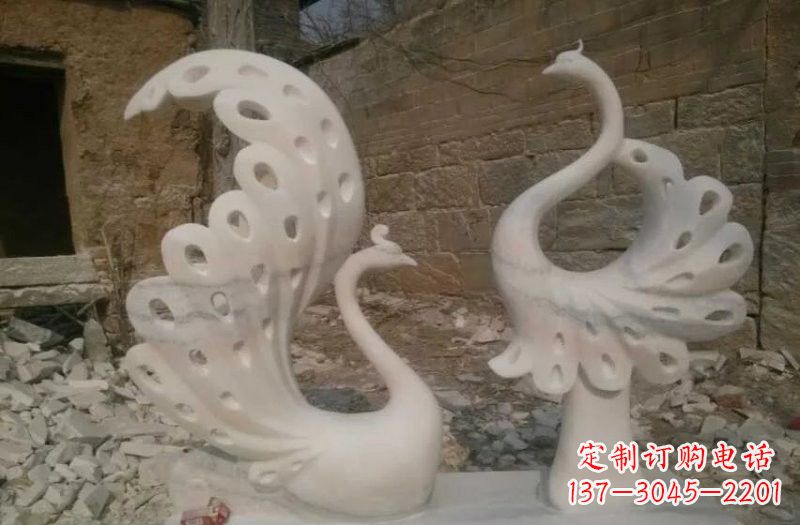 温州晚霞红抽象石雕孔雀