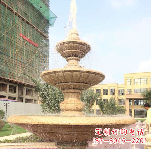 温州晚霞红大型多层喷泉石雕