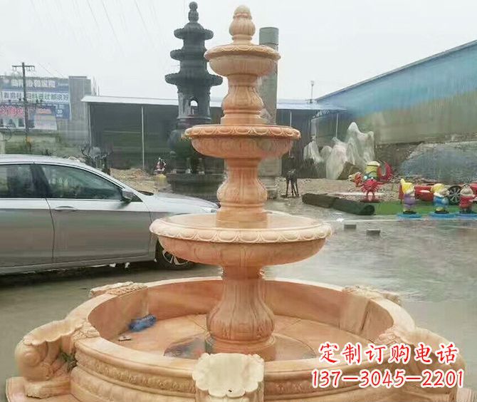 温州晚霞红多层大型石雕喷泉 (3)