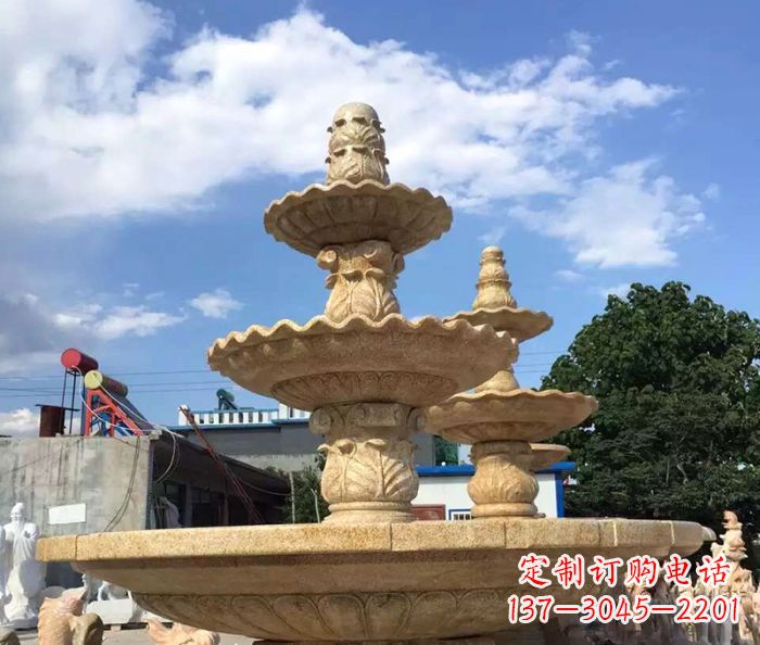 温州晚霞红多层喷泉石雕