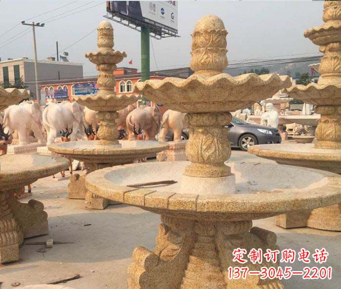 温州晚霞红多层大型石雕喷泉