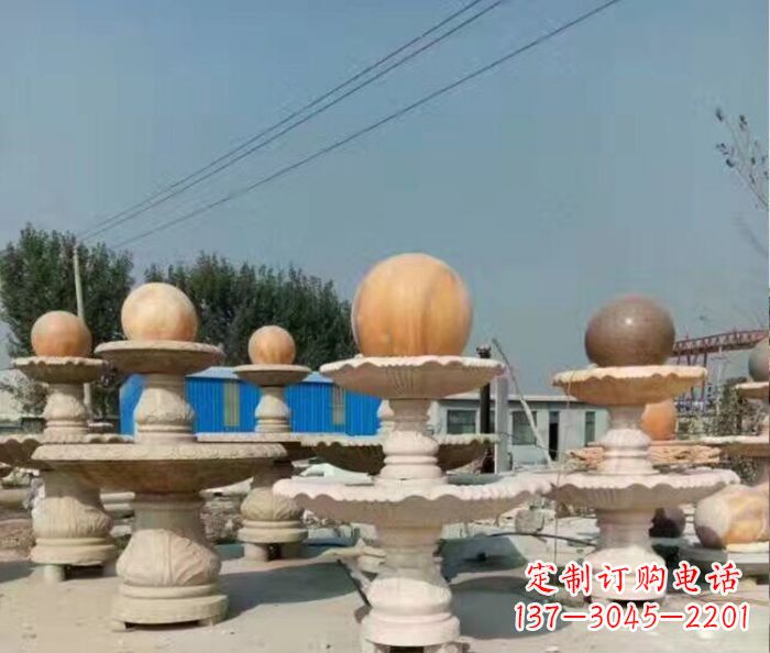 温州晚霞红多层风水球喷泉石雕