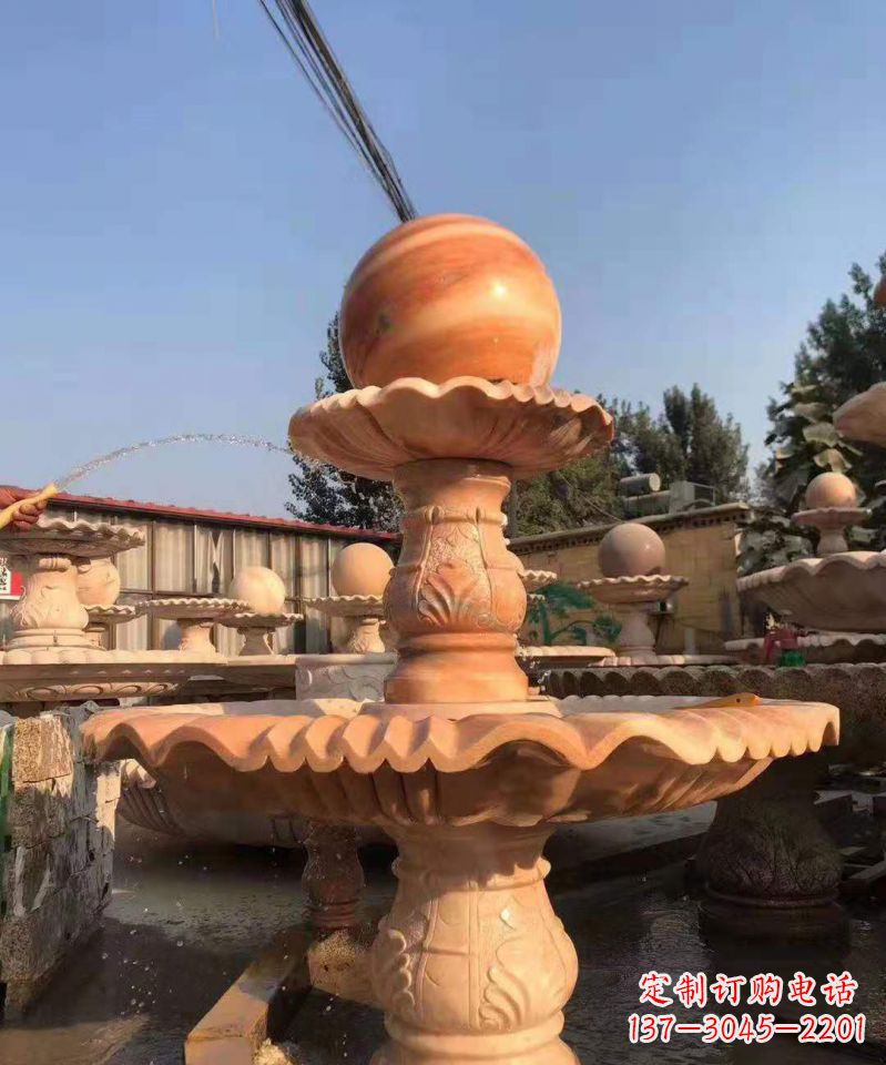 温州晚霞红风水球雕塑别墅庭院景观雕塑