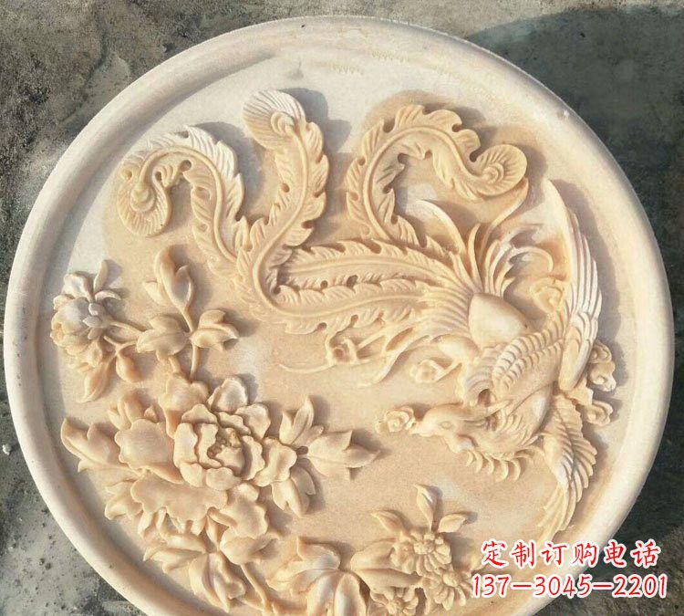 温州晚霞红凤凰牡丹石浮雕
