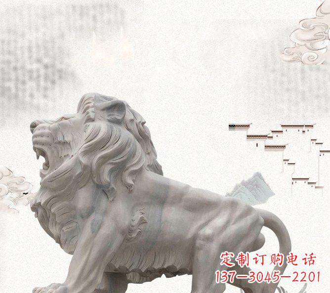 温州晚霞红公园动物仿真狮子石雕