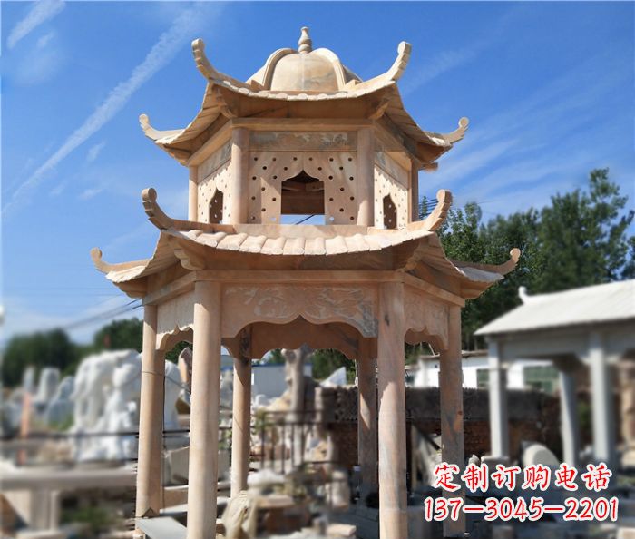 温州晚霞红公园双层六角凉亭石雕