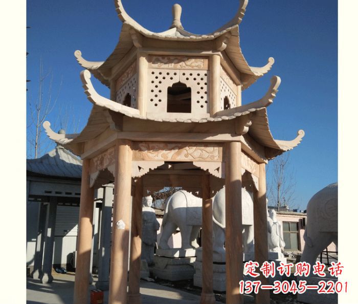 温州晚霞红公园双层六角凉亭石雕 (2)