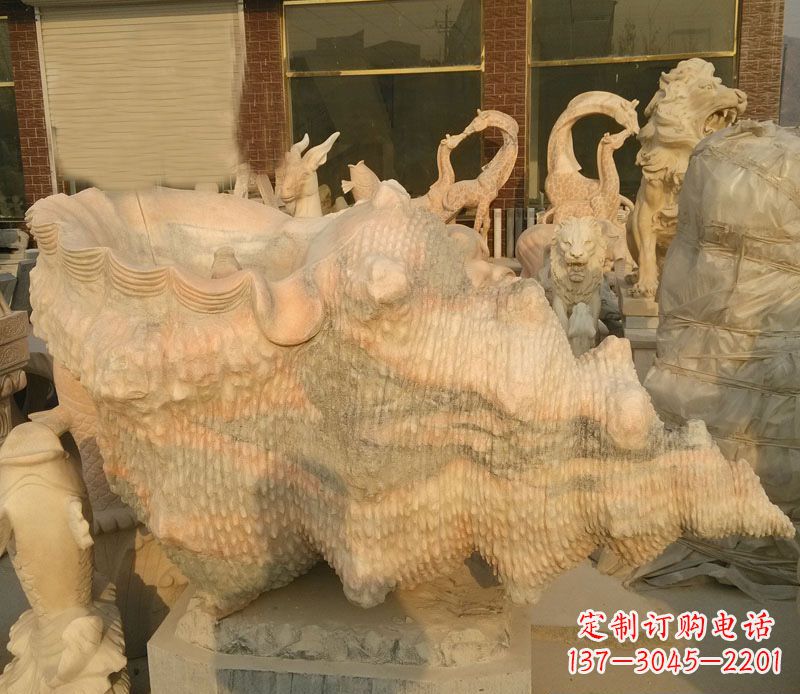 温州晚霞红海螺石雕