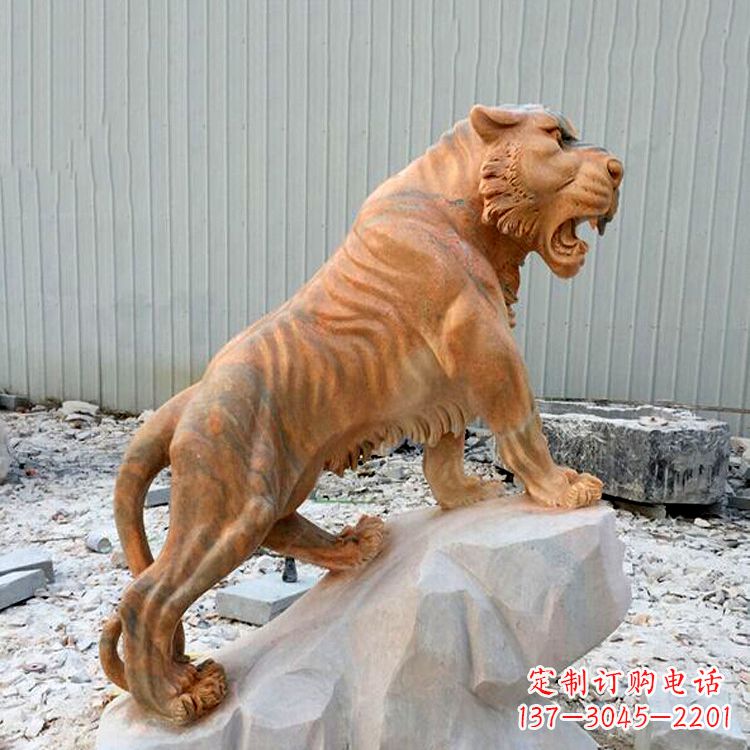 温州晚霞红虎啸老虎动物石雕