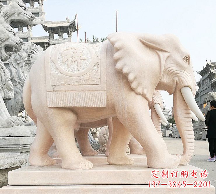 温州晚霞红吉祥如意大象石雕
