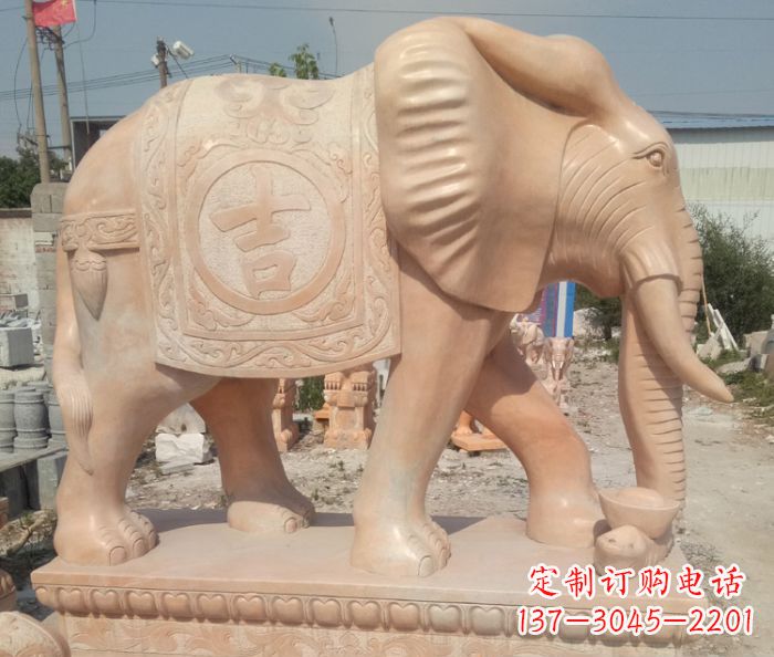 温州晚霞红吉祥如意门口大象石雕 (2)