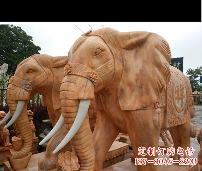温州晚霞红吉祥如意门口镇宅招财大象石雕 (3)