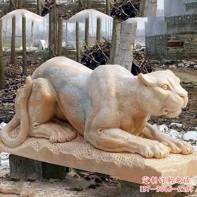 温州晚霞红金钱豹石雕-公园园林草坪动物雕塑