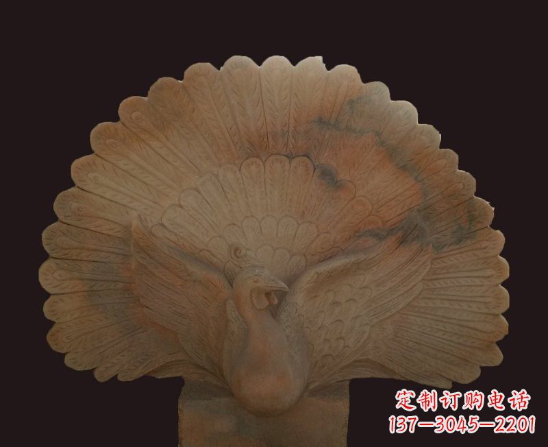温州晚霞红开屏孔雀石雕