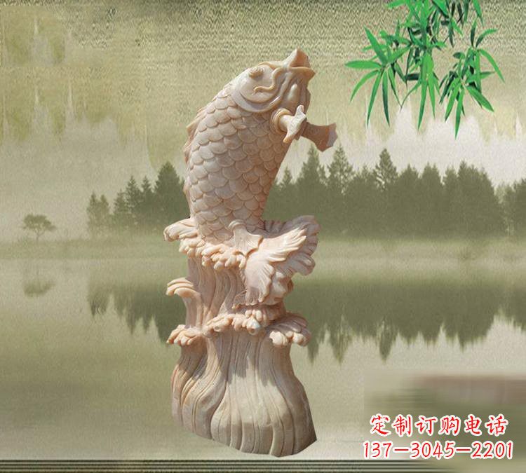温州晚霞红鲤鱼石雕