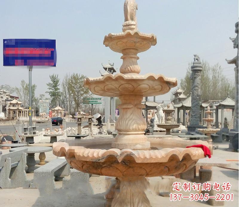温州晚霞红喷泉喷水盆石雕