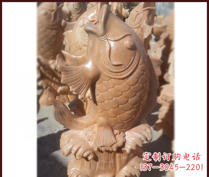 温州晚霞红喷水鲤鱼石雕 (3)