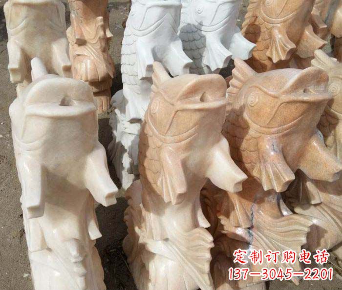 温州晚霞红喷水鲤鱼庭院石雕