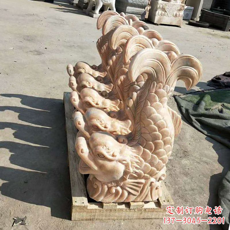 温州晚霞红喷水鱼石雕-园林水景喷泉动物雕塑摆件