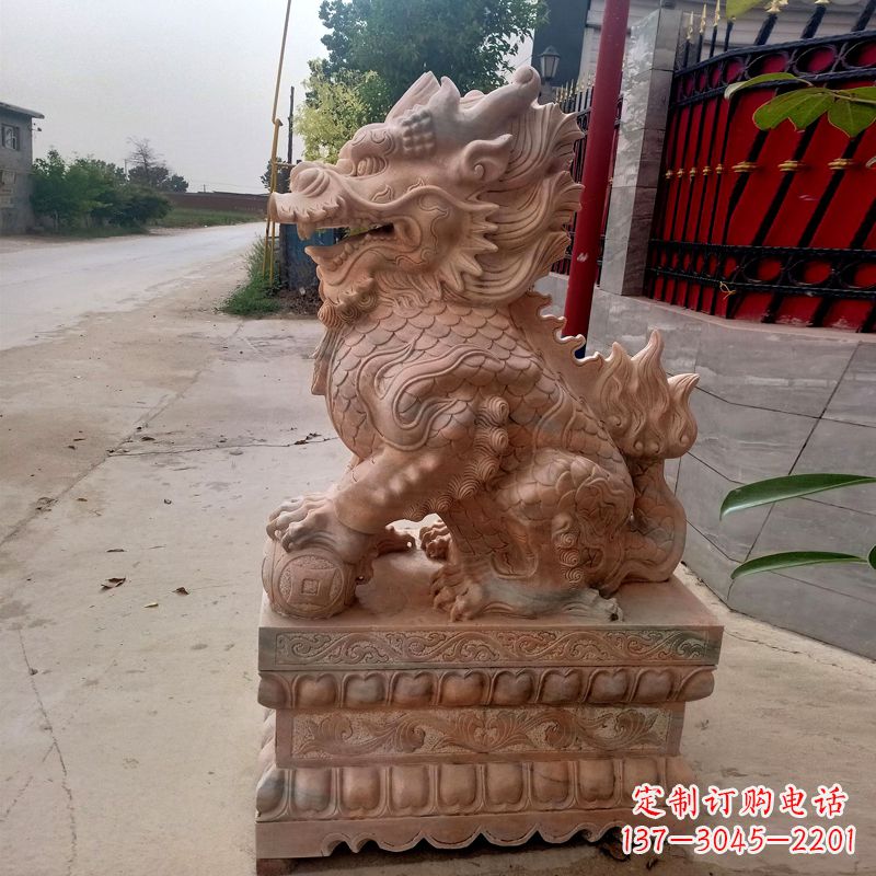 温州晚霞红麒麟石雕
