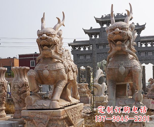 温州晚霞红瑞兽麒麟石雕 (2)