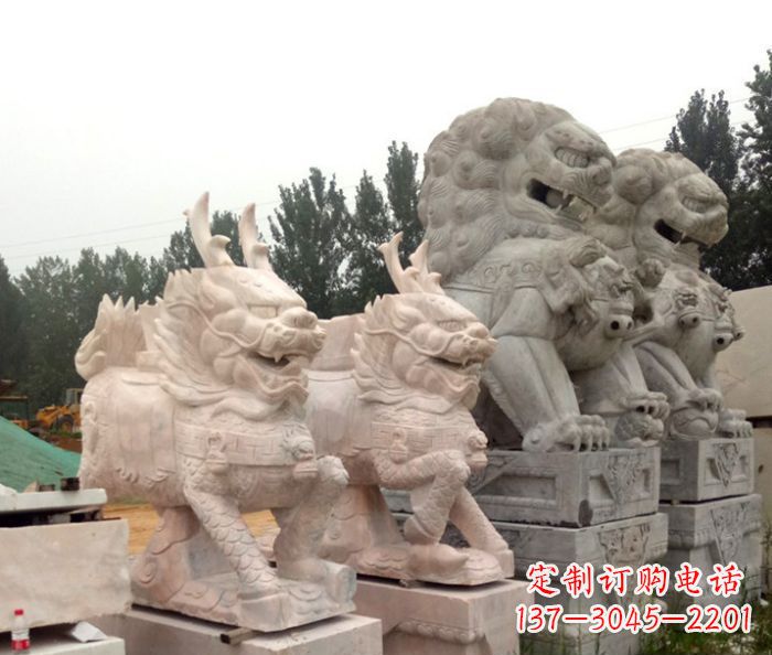 温州晚霞红瑞兽麒麟石雕