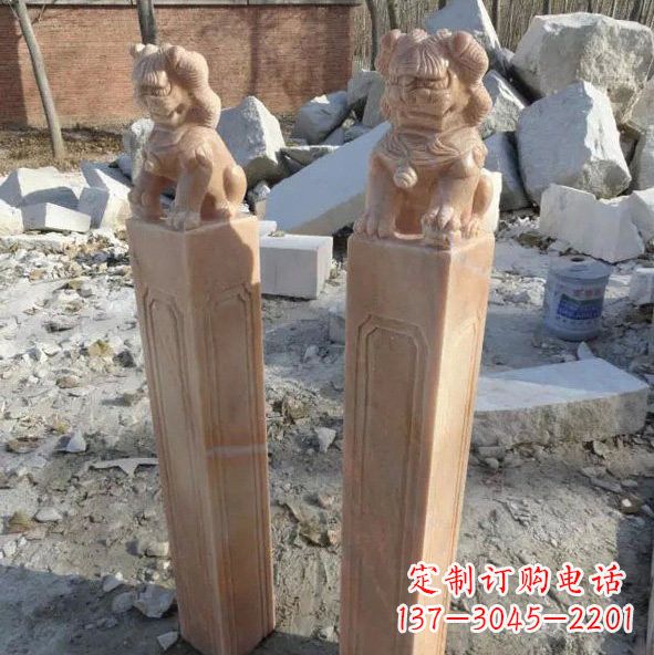 温州晚霞红狮子拴马桩